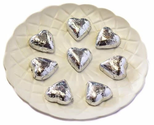 Chocolate Gems Hearts - Milk Chocolate Hearts In Silver Foil 1kg Chocolates - Milk, Dark & White