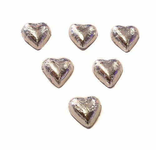 Chocolate Gems Hearts - Milk Chocolate Hearts In Silver Foil 1kg Chocolates - Milk, Dark & White
