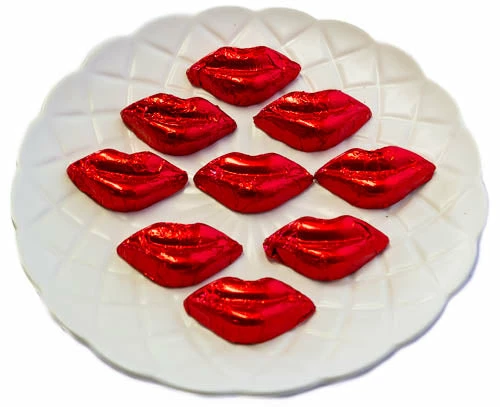 Chocolate Gems Kisses - Milk Chocolate Lips In Red Foil 5kg Chocolates - Milk, Dark & White