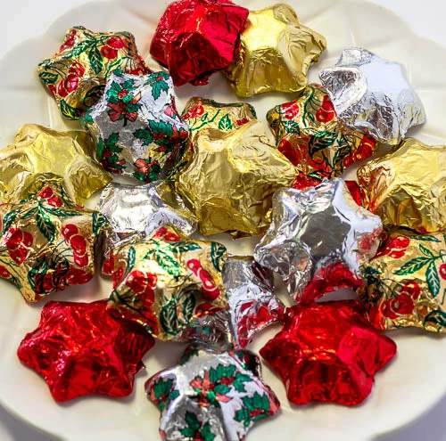 Paul's Confectionery Stars - Chocolate Foil Stars - CHRISTMAS 400g Chocolates - Milk, Dark & White